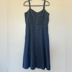 ASOS Navy Blue Midi Dress with Button Detail and Sweetheart Neckline